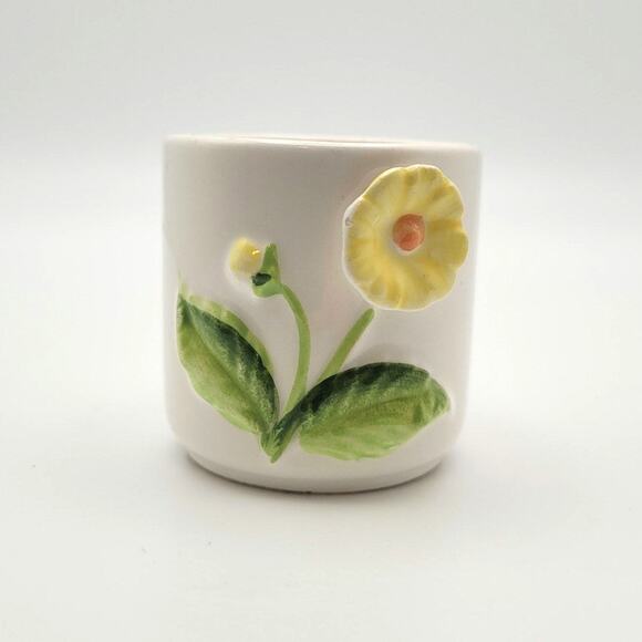 Vintage Yellow 3D Flower Trinket Pot 2″ Cottagecore Décor - Picture 1 of 7